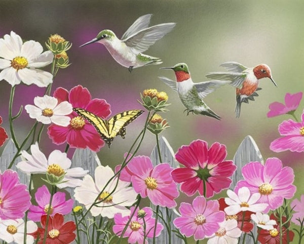 Cosmos & Humming Birds panel