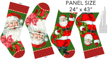 Vinetage Christmas  stocking panel  green & red