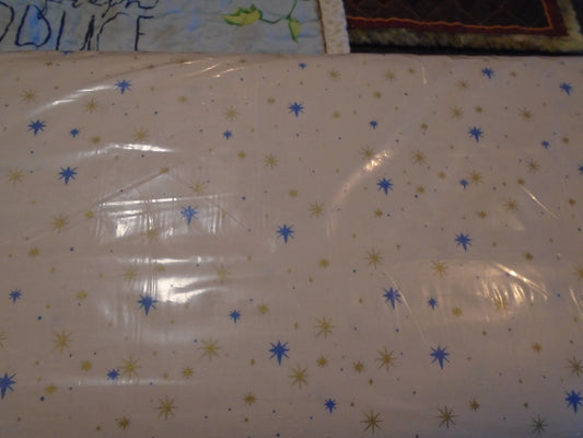 Cream with Blue & gold stars