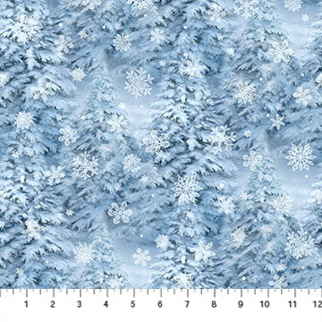 Father Christmas blue trees & snowflakes