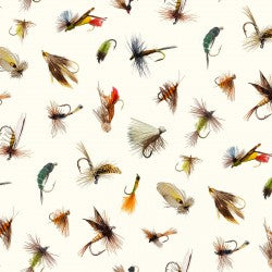 Fish hooks, tight lines eggshell background