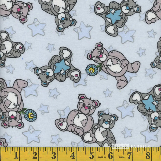 Teddy Bears & stars flannel blue