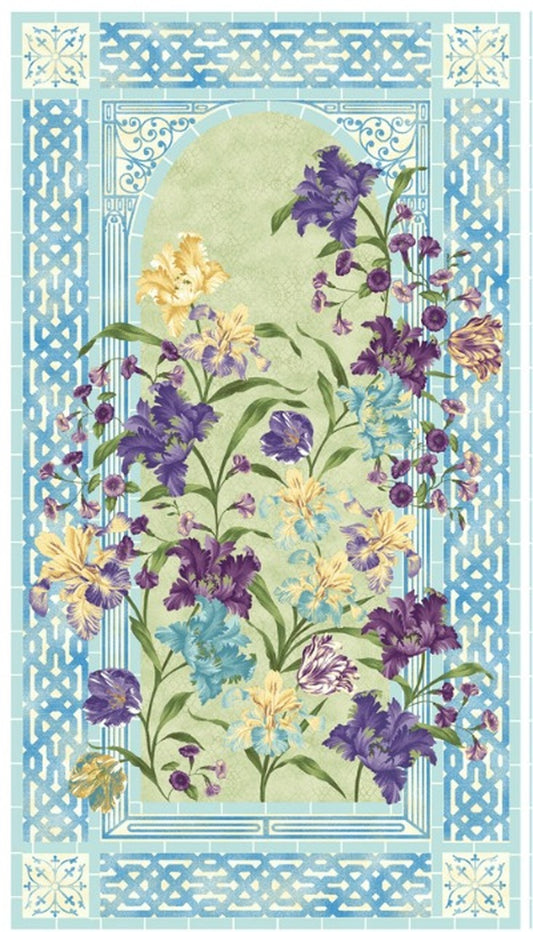 Garden Rendezvou - 24" Floral Panel, Green/Blue